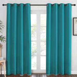 image:imageNICETOWN Peacock Teal Blackout Curtains 84inch Length  Chic Thermal Insulated Grommet Room Darkening Window Drapes for BedroomLiving Room 1 Panel W52 x L84