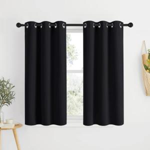 image:imageNICETOWN Blackout Bedroom Curtains for Windows 50 inch Long  Solid Thermal Insulated Grommet Light Reducing Black Panels Window Treatment for KitchenCafe Black 2 Panels 34 in x 50 in W x L