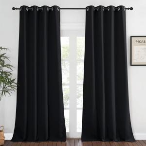 image:imageNICETOWN Blackout Black Curtain amp Drape 90 inches Long  Grommet Thermal Insulated Blackout Drape Light Blinds Room Darkening Window Treatment for Bedroom 1 Panel W52 x L90 Black