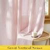 image:imageNICETOWN Pink Linen Curtains for Girls Room Tie Top Stripe Pattern Light Filtering Semi Sheer Window Treatments DIY Crafted Privacy for Bedroom W52 x L84 2 PanelsStriped Pink