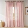 image:imageNICETOWN Pink Linen Curtains for Girls Room Tie Top Stripe Pattern Light Filtering Semi Sheer Window Treatments DIY Crafted Privacy for Bedroom W52 x L84 2 PanelsPink