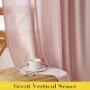 image:imageNICETOWN Pink Linen Curtains for Girls Room Tie Top Stripe Pattern Light Filtering Semi Sheer Window Treatments DIY Crafted Privacy for Bedroom W52 x L84 2 PanelsPink