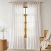 image:imageNICETOWN Pink Linen Curtains for Girls Room Tie Top Stripe Pattern Light Filtering Semi Sheer Window Treatments DIY Crafted Privacy for Bedroom W52 x L84 2 PanelsCream