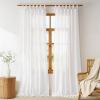 image:imageNICETOWN Pink Linen Curtains for Girls Room Tie Top Stripe Pattern Light Filtering Semi Sheer Window Treatments DIY Crafted Privacy for Bedroom W52 x L84 2 PanelsWhite