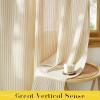 image:imageNICETOWN Pink Linen Curtains for Girls Room Tie Top Stripe Pattern Light Filtering Semi Sheer Window Treatments DIY Crafted Privacy for Bedroom W52 x L84 2 PanelsStriped Cream Yellow