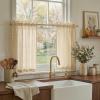 image:imageNICETOWN Sheer Linen Kitchen Curtains 24 Inch Length Sage Green Striped Print Curtains for Living Room Bedroom Farmhouse Bathroom Decor with Rod Pocket for Window 3024 2 PanelsYellow
