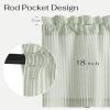 image:imageNICETOWN Sheer Linen Kitchen Curtains 24 Inch Length Sage Green Striped Print Curtains for Living Room Bedroom Farmhouse Bathroom Decor with Rod Pocket for Window 3024 2 PanelsSage Green