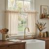 image:imageNICETOWN Sheer Linen Kitchen Curtains 24 Inch Length Sage Green Striped Print Curtains for Living Room Bedroom Farmhouse Bathroom Decor with Rod Pocket for Window 3024 2 PanelsYellow