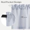 image:imageNICETOWN Sheer Linen Kitchen Curtains 24 Inch Length Sage Green Striped Print Curtains for Living Room Bedroom Farmhouse Bathroom Decor with Rod Pocket for Window 3024 2 PanelsBlue