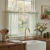 image:imageNICETOWN Sheer Linen Kitchen Curtains 24 Inch Length Sage Green Striped Print Curtains for Living Room Bedroom Farmhouse Bathroom Decor with Rod Pocket for Window 3024 2 PanelsSage Green