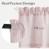image:imageNICETOWN Sheer Linen Kitchen Curtains 24 Inch Length Sage Green Striped Print Curtains for Living Room Bedroom Farmhouse Bathroom Decor with Rod Pocket for Window 3024 2 PanelsLight Pink
