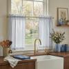 image:imageNICETOWN Sheer Linen Kitchen Curtains 24 Inch Length Sage Green Striped Print Curtains for Living Room Bedroom Farmhouse Bathroom Decor with Rod Pocket for Window 3024 2 PanelsBlue