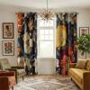 image:imageNICETOWN Boho Floral Curtains 100 Blackout for Living Room Bedroom 96 Inches Long Vintage Flower Drapes Thermal Insulated Soundproof Mid Century Botanica Grommet Window Treatment 52 W 2 PanelsNavy Blue Boho Floral
