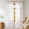 image:imageNICETOWN Pink Linen Curtains for Girls Room Tie Top Stripe Pattern Light Filtering Semi Sheer Window Treatments DIY Crafted Privacy for Bedroom W52 x L84 2 PanelsWhite