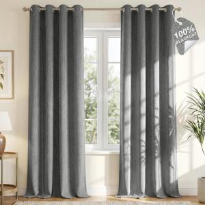 image:imageNICETOWN 100 Blackout Linen Beige Curtains 84 inches Long for Living Room White Liner Composite Grommet Bedroom Thermal Drapes Casual Home Decor Window Treatments 2 Panels W52 x L84Grey