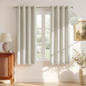 image:imageNICETOWN 100 Blackout Linen Beige Curtains 84 inches Long for Living Room White Liner Composite Grommet Bedroom Thermal Drapes Casual Home Decor Window Treatments 2 Panels W52 x L84Ivory