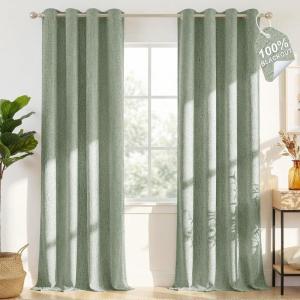 image:imageNICETOWN 100 Blackout Linen Beige Curtains 84 inches Long for Living Room White Liner Composite Grommet Bedroom Thermal Drapes Casual Home Decor Window Treatments 2 Panels W52 x L84Sage Green