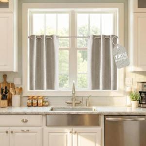 image:imageNICETOWN 100 Blackout Linen Beige Curtains 84 inches Long for Living Room White Liner Composite Grommet Bedroom Thermal Drapes Casual Home Decor Window Treatments 2 Panels W52 x L84Beige