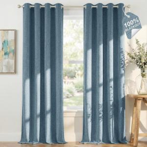 image:imageNICETOWN 100 Blackout Linen Beige Curtains 84 inches Long for Living Room White Liner Composite Grommet Bedroom Thermal Drapes Casual Home Decor Window Treatments 2 Panels W52 x L84Stone Blue