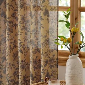 image:imageNICETOWN Blue Floral Curtains for Bedroom amp Living Room Linen Blend Drapes with Vintage Peony Privacy amp Light Filtering Inspired by British Museums Blue amp White Porcelain W52 x L84 in 2 PanelsTerracotta Ink