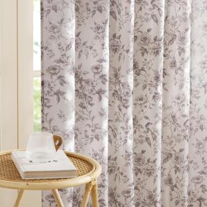 image:imageNICETOWN Blue Floral Curtains for Bedroom amp Living Room Linen Blend Drapes with Vintage Peony Privacy amp Light Filtering Inspired by British Museums Blue amp White Porcelain W52 x L84 in 2 PanelsGrey