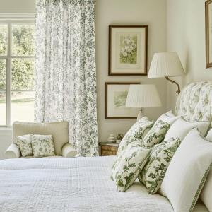image:imageNICETOWN Blue Floral Curtains for Bedroom amp Living Room Linen Blend Drapes with Vintage Peony Privacy amp Light Filtering Inspired by British Museums Blue amp White Porcelain W52 x L84 in 2 PanelsSage Green