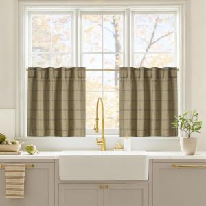 image:imageNICETOWN Buffalo Check Plaid 100 Blackout Curtains 84 Inches Long for Bedroom Living Room Thermal Insulated Room Darkening Rod Pocket Back Tab Drapes Olive Green 52 W x 84 L 2 PanelsGrid Pattern  Burlap  White