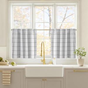 image:imageNICETOWN Buffalo Check Plaid 100 Blackout Curtains 84 Inches Long for Bedroom Living Room Thermal Insulated Room Darkening Rod Pocket Back Tab Drapes Olive Green 52 W x 84 L 2 PanelsGrid Pattern  White  White