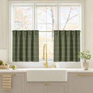 image:imageNICETOWN Buffalo Check Plaid 100 Blackout Curtains 84 Inches Long for Bedroom Living Room Thermal Insulated Room Darkening Rod Pocket Back Tab Drapes Olive Green 52 W x 84 L 2 PanelsGrid Pattern  Olive Green  White