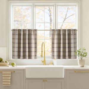 image:imageNICETOWN Buffalo Check Plaid 100 Blackout Curtains 84 Inches Long for Bedroom Living Room Thermal Insulated Room Darkening Rod Pocket Back Tab Drapes Olive Green 52 W x 84 L 2 PanelsPlaid  Taupe  White