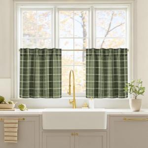 image:imageNICETOWN Buffalo Check Plaid 100 Blackout Curtains 84 Inches Long for Bedroom Living Room Thermal Insulated Room Darkening Rod Pocket Back Tab Drapes Olive Green 52 W x 84 L 2 PanelsPlaid  Olive Green  White