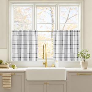 image:imageNICETOWN Buffalo Check Plaid 100 Blackout Curtains 84 Inches Long for Bedroom Living Room Thermal Insulated Room Darkening Rod Pocket Back Tab Drapes Olive Green 52 W x 84 L 2 PanelsPlaid  White  White