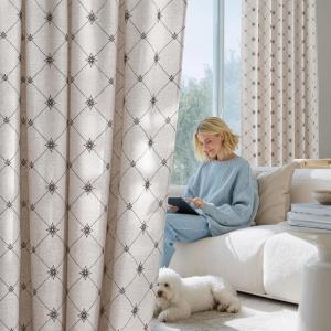 image:imageNICETOWN Farmhouse Geometric Curtains 96 inches Long Natural Linen Semi Sheer 250GSM Diamond Pattern Pocket amp Back Tab Window Treatments Light Filtering for Living Room W52 x L96 2 PanelsTaupe