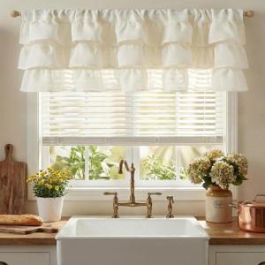 image:imageNICETOWN Farmhouse Valance Curtains 20 Inches Long for Kitchen amp Bathroom ThreeTiered Ruffle Valance Curtains Satin Texture Light Filtering Window Coverings 52 WBeige Linen