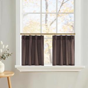 image:imageNICETOWN Natural Pinch Pleated Linen Kitchen Curtains 36 Inches Long 2 Panels Set Farmhouse Light Filtering Short Curtains for Cafe Bar Living Room Bedroom Window 40 W x 36 LTaupe