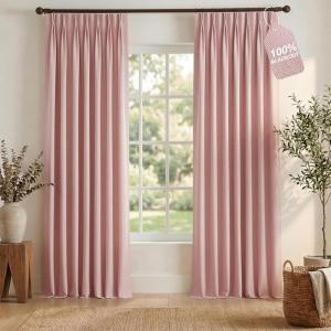 image:imageNICETOWN PRO 100 Blackout Pinch Pleated Curtains 96 inches Long 2 Panels Set Linen Blend Thermal Drapes Window Treatments for Living RoomBedroom W40 x L96Pink