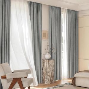 image:imageNICETOWN PRO Faux Linen 100 Full Blackout Curtains for Living Room Camel Set of 240x95 Inches 6cm High Temperature Pleated Back Tab Drapes Thermal Insulated amp Durable UV ResistantGrey