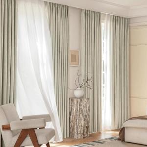 image:imageNICETOWN PRO Faux Linen 100 Full Blackout Curtains for Living Room Camel Set of 240x95 Inches 6cm High Temperature Pleated Back Tab Drapes Thermal Insulated amp Durable UV ResistantBeige