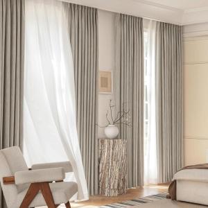 image:imageNICETOWN PRO Faux Linen 100 Full Blackout Curtains for Living Room Camel Set of 240x95 Inches 6cm High Temperature Pleated Back Tab Drapes Thermal Insulated amp Durable UV ResistantNatural