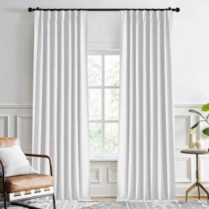 image:imageNICETOWN PRO Faux Linen 100 Full Blackout Curtains for Living Room Camel Set of 240x95 Inches 6cm High Temperature Pleated Back Tab Drapes Thermal Insulated amp Durable UV ResistantGreyish White