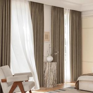 image:imageNICETOWN PRO Faux Linen 100 Full Blackout Curtains for Living Room Camel Set of 240x95 Inches 6cm High Temperature Pleated Back Tab Drapes Thermal Insulated amp Durable UV ResistantCamel