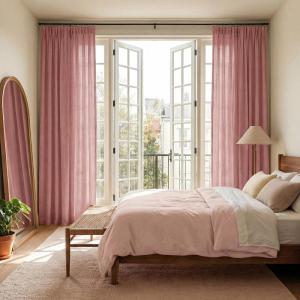 image:imageNICETOWN Pinch Pleated Linen Blend Curtains 84 inches Long 2 Panels Set Semi Sheer Privacy with Light Filtering Window Treatments Home Decor for BedroomLiving Room Ivory W40 x L84Baby Pink