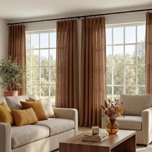 image:imageNICETOWN Pinch Pleated Linen Blend Curtains 84 inches Long 2 Panels Set Semi Sheer Privacy with Light Filtering Window Treatments Home Decor for BedroomLiving Room Ivory W40 x L84Gold Brown