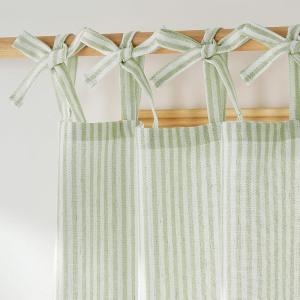 image:imageNICETOWN Pink Linen Curtains for Girls Room Tie Top Stripe Pattern Light Filtering Semi Sheer Window Treatments DIY Crafted Privacy for Bedroom W52 x L84 2 PanelsStriped Sage Green