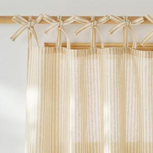 image:imageNICETOWN Pink Linen Curtains for Girls Room Tie Top Stripe Pattern Light Filtering Semi Sheer Window Treatments DIY Crafted Privacy for Bedroom W52 x L84 2 PanelsStriped Cream Yellow