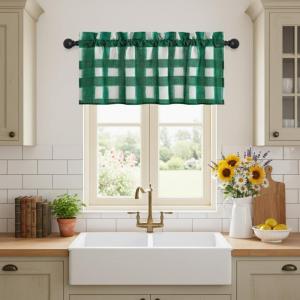 image:imageNICETOWN Sheer Linen Kitchen Curtains 24 Inch Length Sage Green Striped Print Curtains for Living Room Bedroom Farmhouse Bathroom Decor with Rod Pocket for Window 3024 2 PanelsGreen  White
