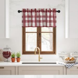 image:imageNICETOWN Sheer Linen Kitchen Curtains 24 Inch Length Sage Green Striped Print Curtains for Living Room Bedroom Farmhouse Bathroom Decor with Rod Pocket for Window 3024 2 PanelsRed  White