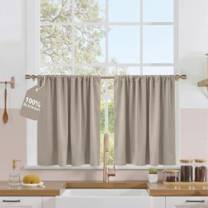 image:imageNICETOWN 100 Black Out Curtains 84 inch Long for Living Room Rod Pocket Blackout Window Treatment Thermal Curtains amp Drapes for Bedroom W52 x L84 2 PanelsNatural