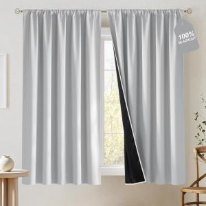 image:imageNICETOWN 100 Black Out Curtains 84 inch Long for Living Room Rod Pocket Blackout Window Treatment Thermal Curtains amp Drapes for Bedroom W52 x L84 2 PanelsGreyish White