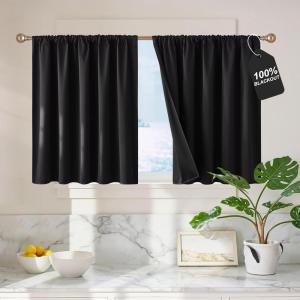 image:imageNICETOWN 100 Black Out Curtains 84 inch Long for Living Room Rod Pocket Blackout Window Treatment Thermal Curtains amp Drapes for Bedroom W52 x L84 2 PanelsBlack